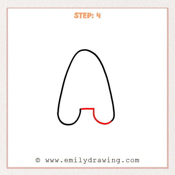 how to draw a bubble letter a - The bubble letter “A” outline gains a small bottom inner notch and a rounded right base that connects into the right outer curve.